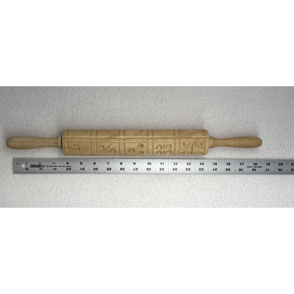 Embossed Rolling Pin Large Animal Bird Floral Cookie Folk Art Unbranded Wood